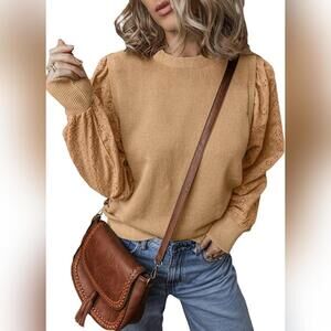 NWT EVALESS Lace Sleeve Loose Fit Sweatshirt Top, Medium